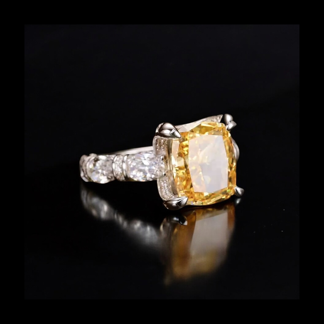 Sunlight Majesty Ring – Cushion Cut Created Yellow Cubic Zirconia