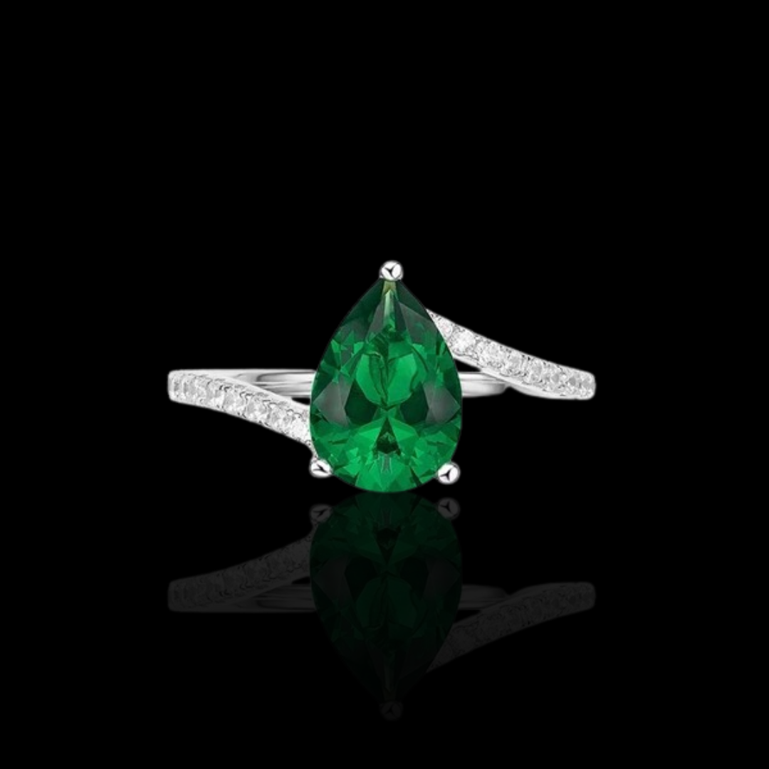 Emerald Whisper Ring | 2ct Pear Cut Created Emerald Ring in 18k Gold Vermeil