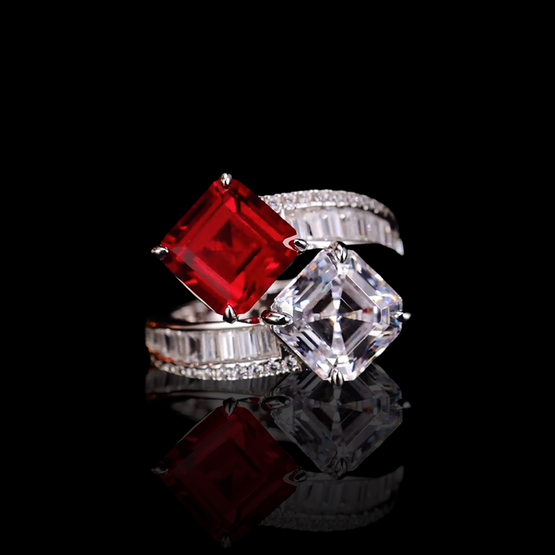 Eternal Duet Ring | Created Ruby and White Zirconia Two-Stone Ring in 18k Gold Vermeil