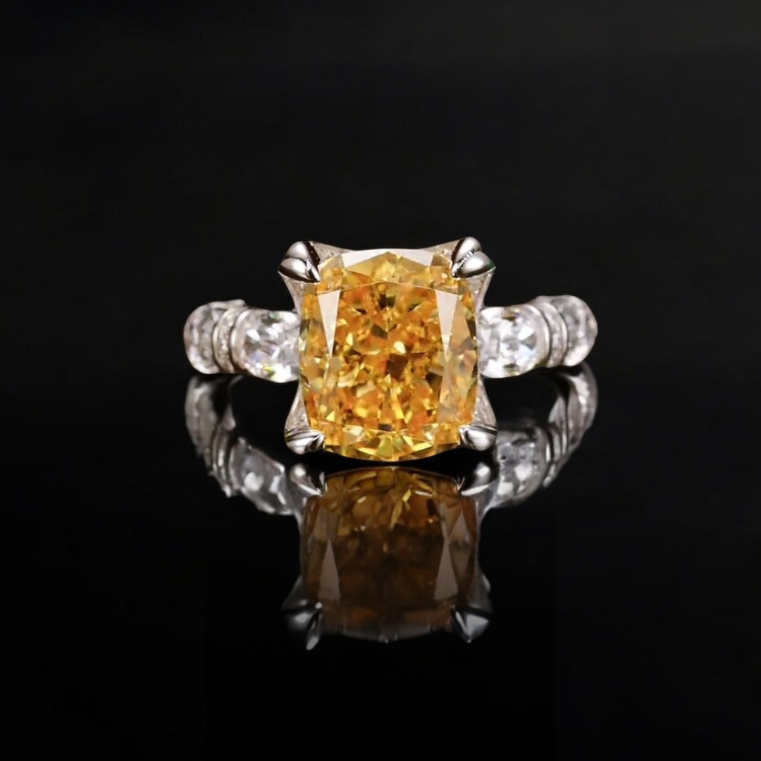 Sunlight Majesty Ring – Cushion Cut Created Yellow Cubic Zirconia
