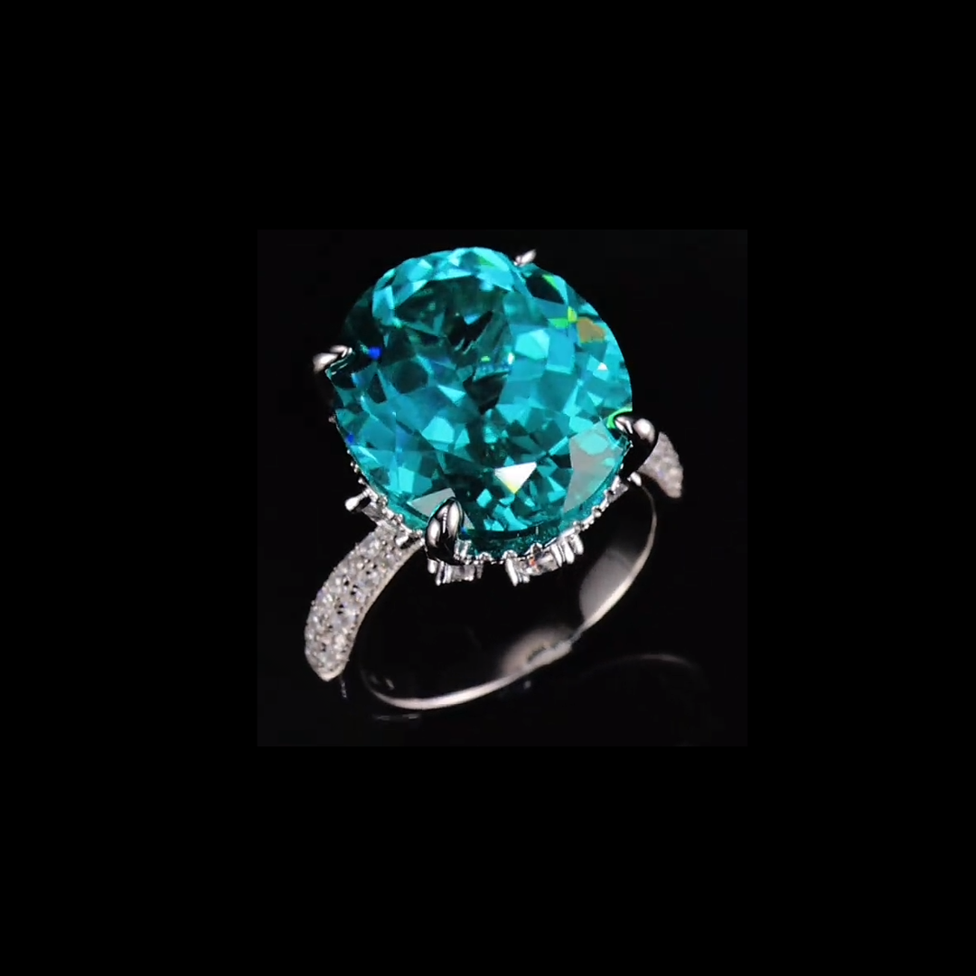 Ocean Radiance Ring – 12ct Paraiba-Coloured Cubic Zirconia