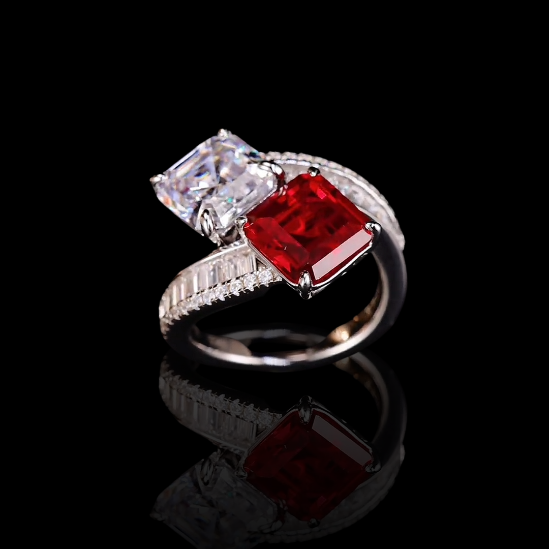 Eternal Duet Ring | Created Ruby and White Zirconia Two-Stone Ring in 18k Gold Vermeil