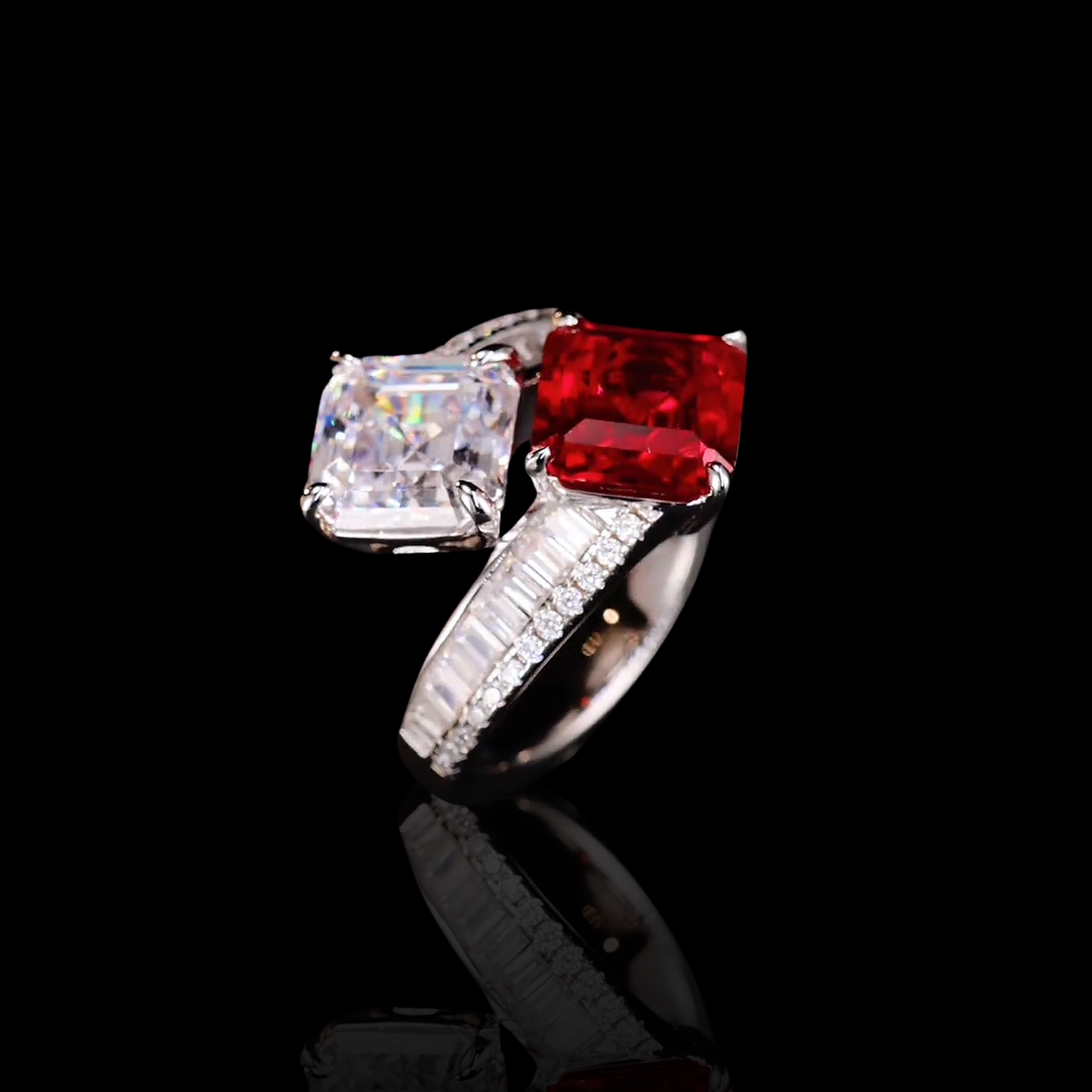 Eternal Duet Ring | Created Ruby and White Zirconia Two-Stone Ring in 18k Gold Vermeil