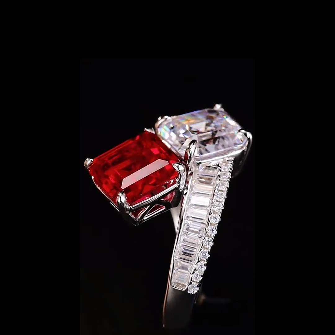 Eternal Duet Ring | Created Ruby and White Zirconia Two-Stone Ring in 18k Gold Vermeil