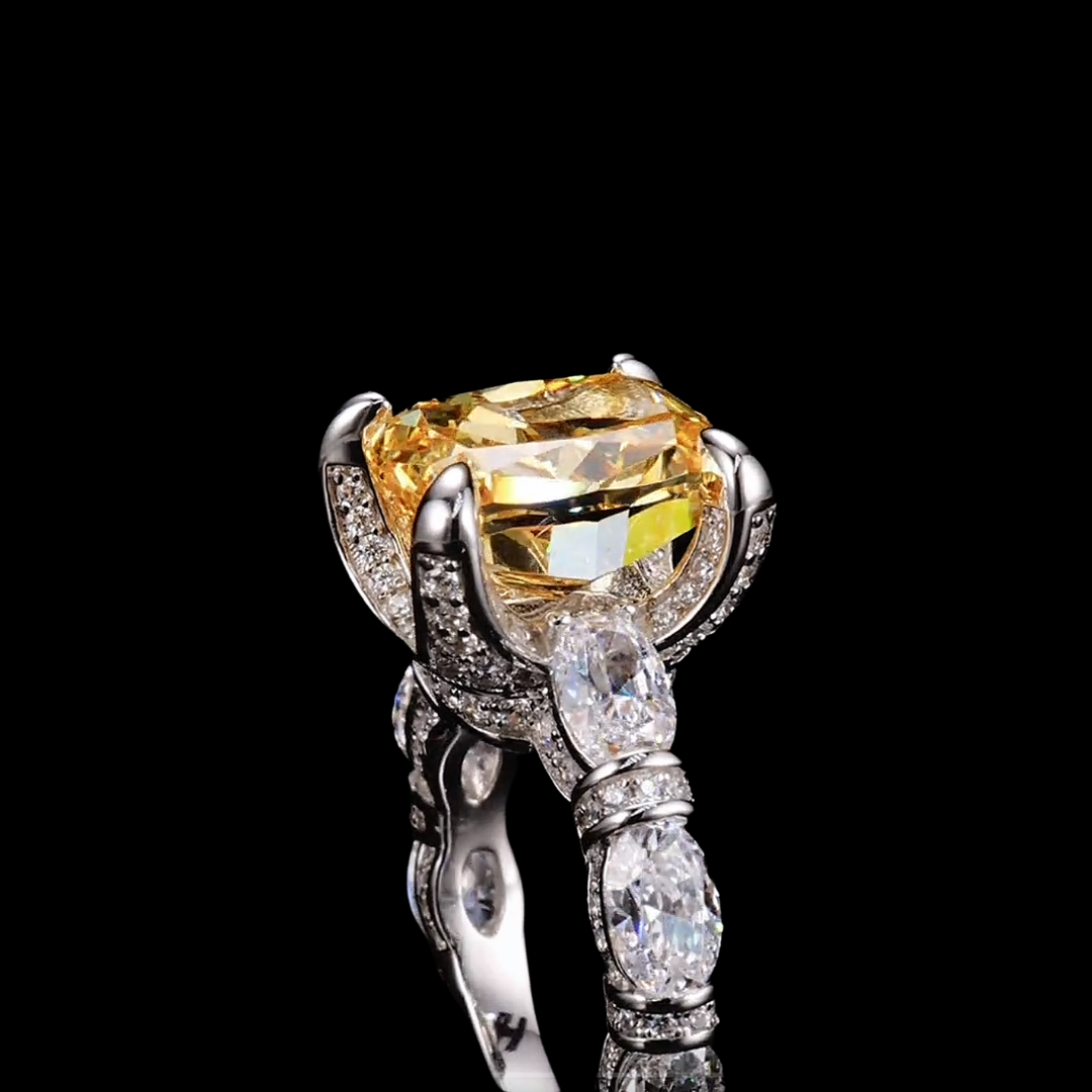 Sunlight Majesty Ring – Cushion Cut Created Yellow Cubic Zirconia