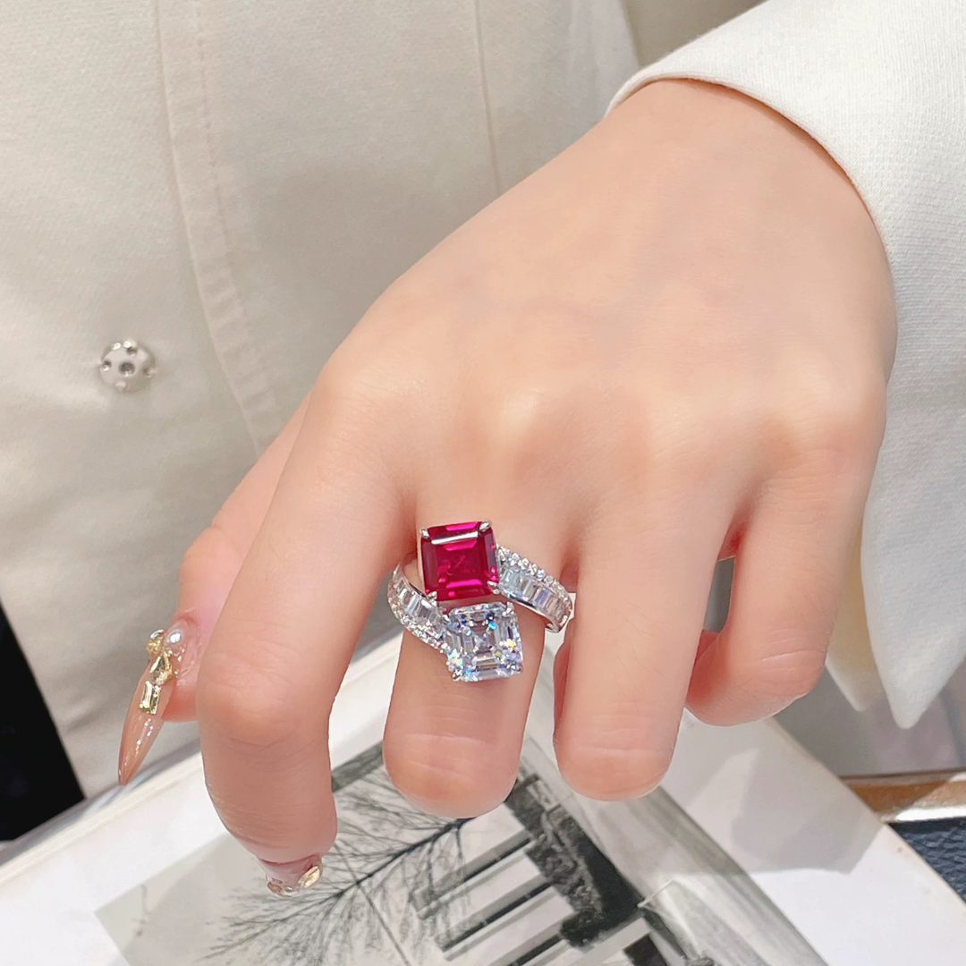 Eternal Duet Ring | Created Ruby and White Zirconia Two-Stone Ring in 18k Gold Vermeil