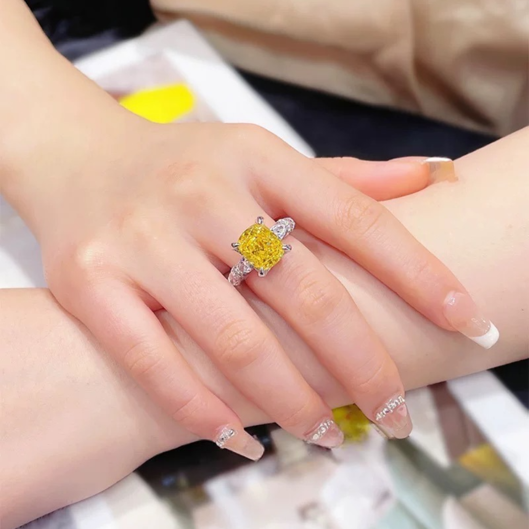 Sunlight Majesty Ring – Cushion Cut Created Yellow Cubic Zirconia
