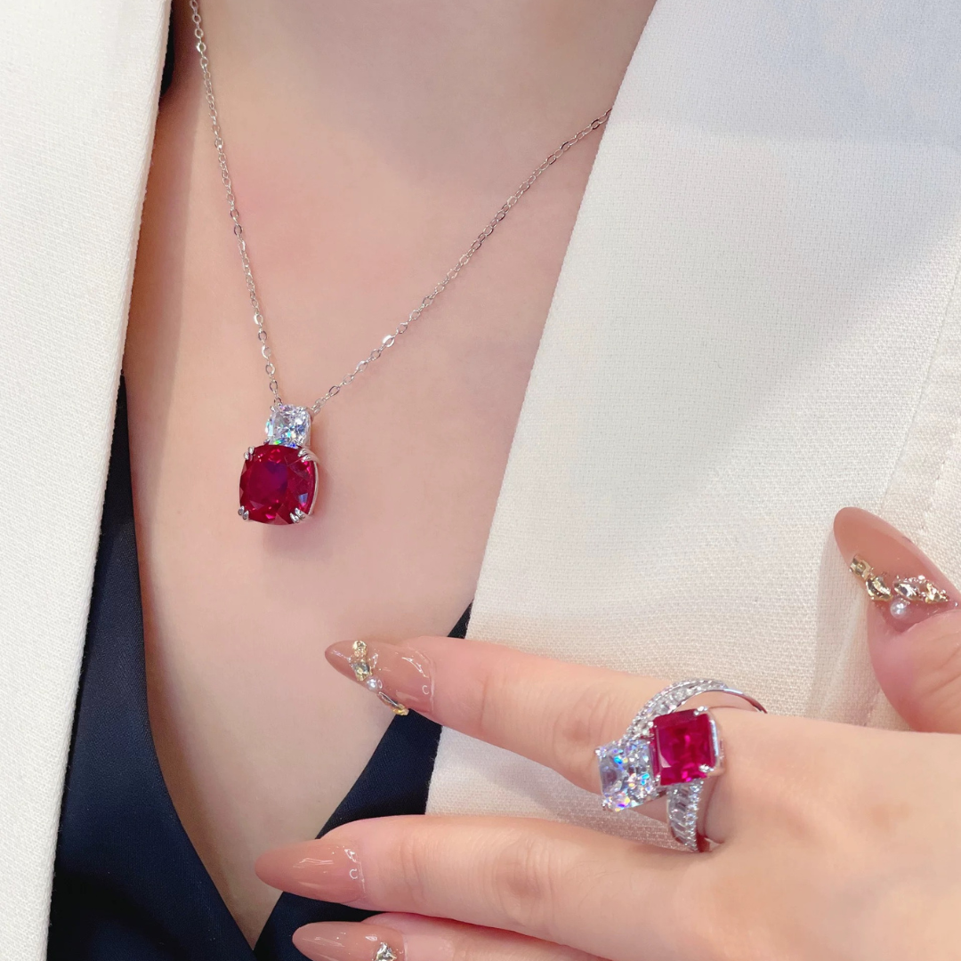 Eternal Duet Ring | Created Ruby and White Zirconia Two-Stone Ring in 18k Gold Vermeil