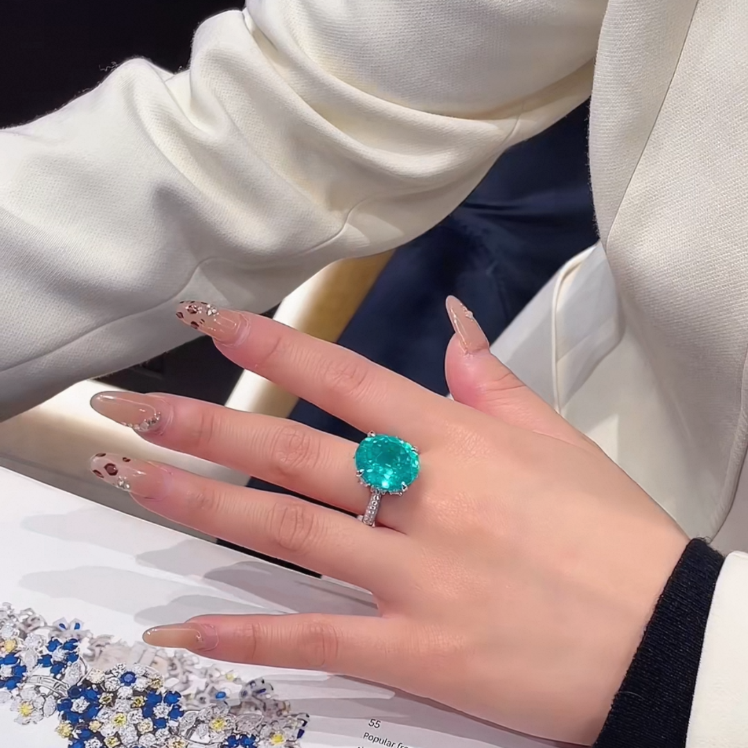 Ocean Radiance Ring – 12ct Paraiba-Coloured Cubic Zirconia