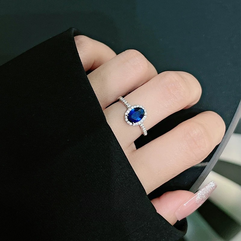 Azure Whisper Ring | 1.5ct Classic Oval-Cut Created Sapphire Ring with Delicate Halo in 18k Gold Vermeil