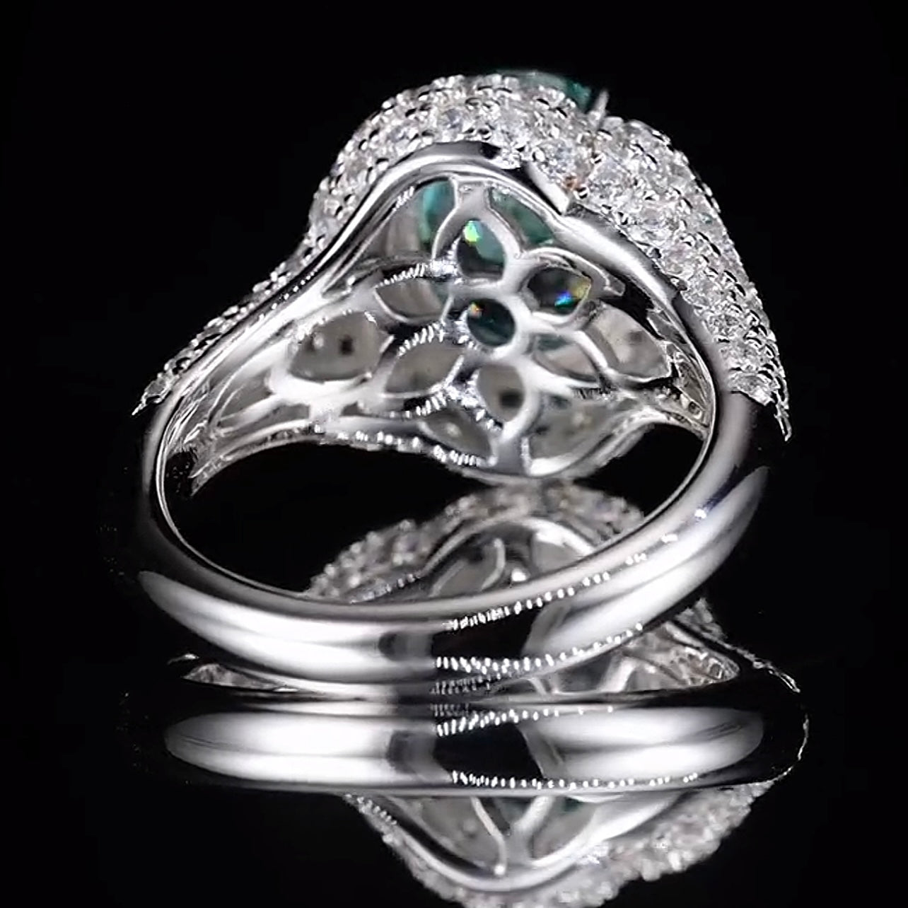 Aurora Glow Ring | 3.5ct Oval Cut Paraiba Coloured Zirconia Pave Halo Ring in 18k Gold Vermeil