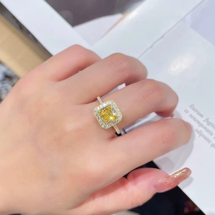 Golden Muse Ring | 1.8ct Radiant Cut Yellow Cubic Zirconia Halo Ring in 18k Gold Vermeil