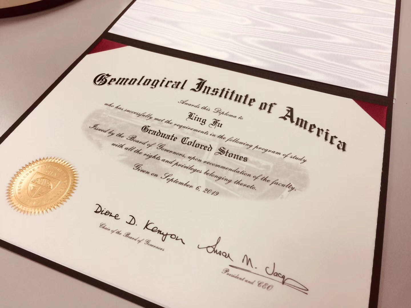 The GIA Certificate Earned by the Founder of MePlus Gem, Emma